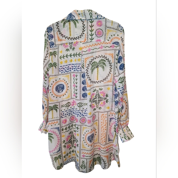 ​Violet Sky Tropical Boho Embroidered Print Button Down Tunic Shirt, Medium - Picture 4 of 7